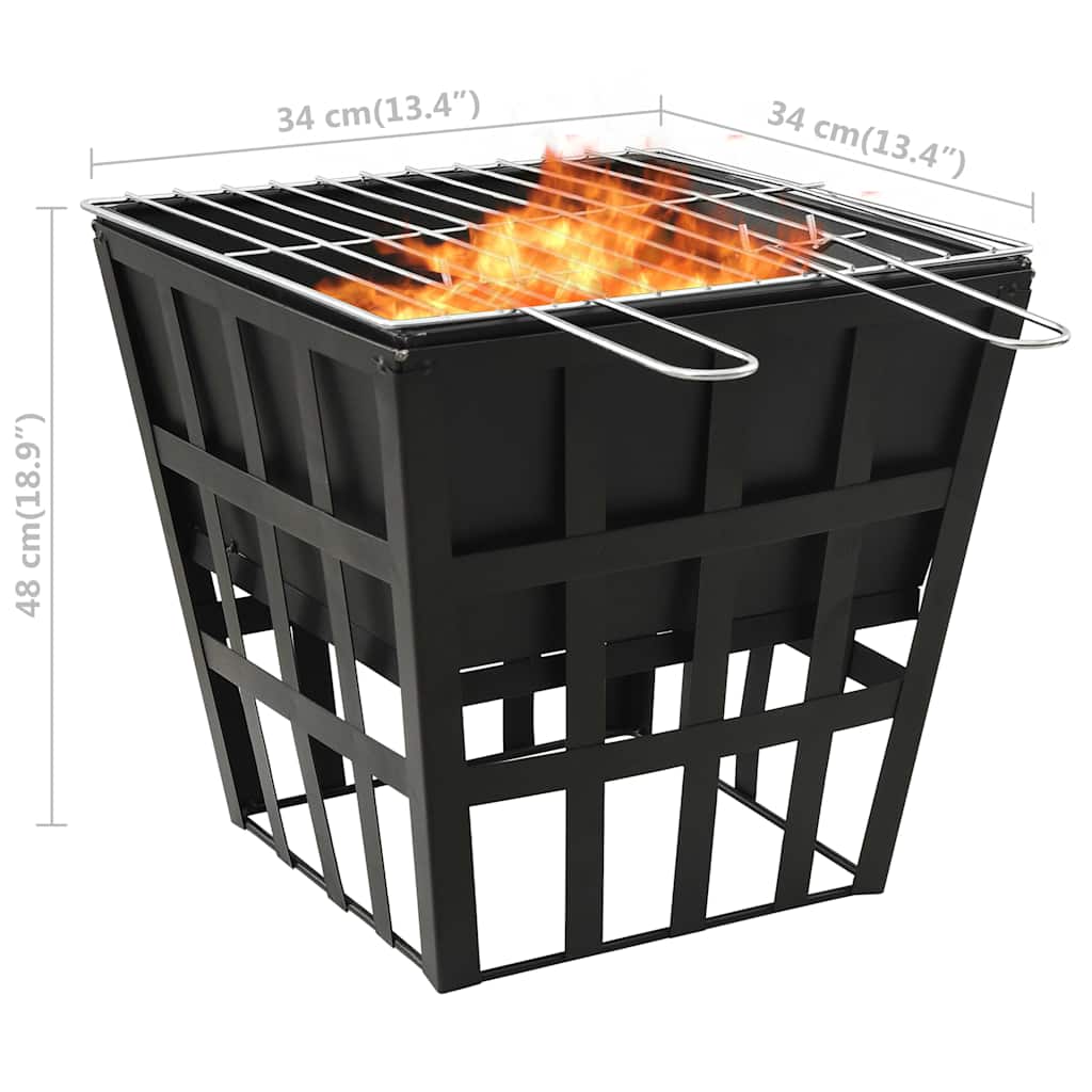 2-i-1 bålfat og grill 34x34x48 cm stål