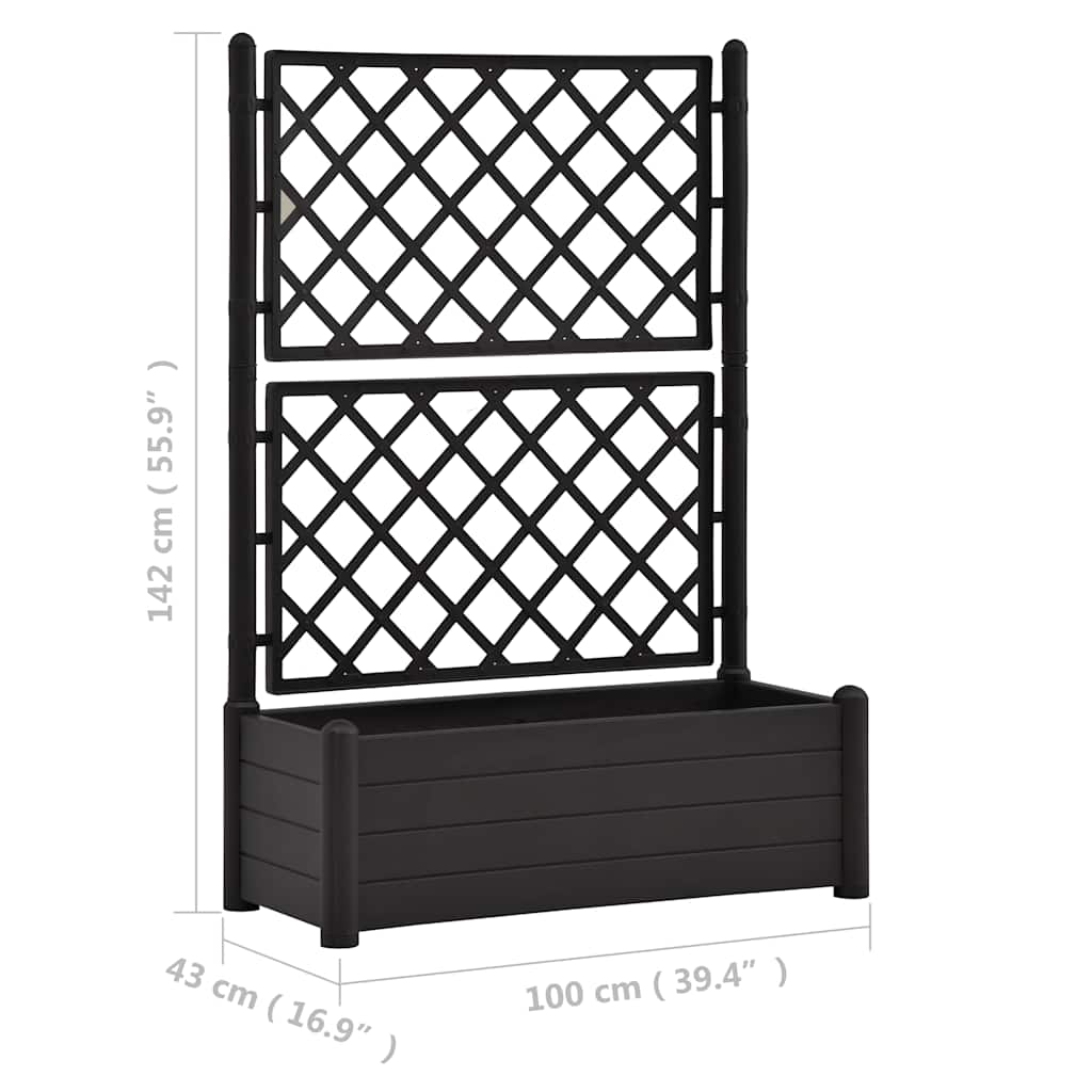 Plantekasse med espalier 100x43x142 cm PP antrasitt