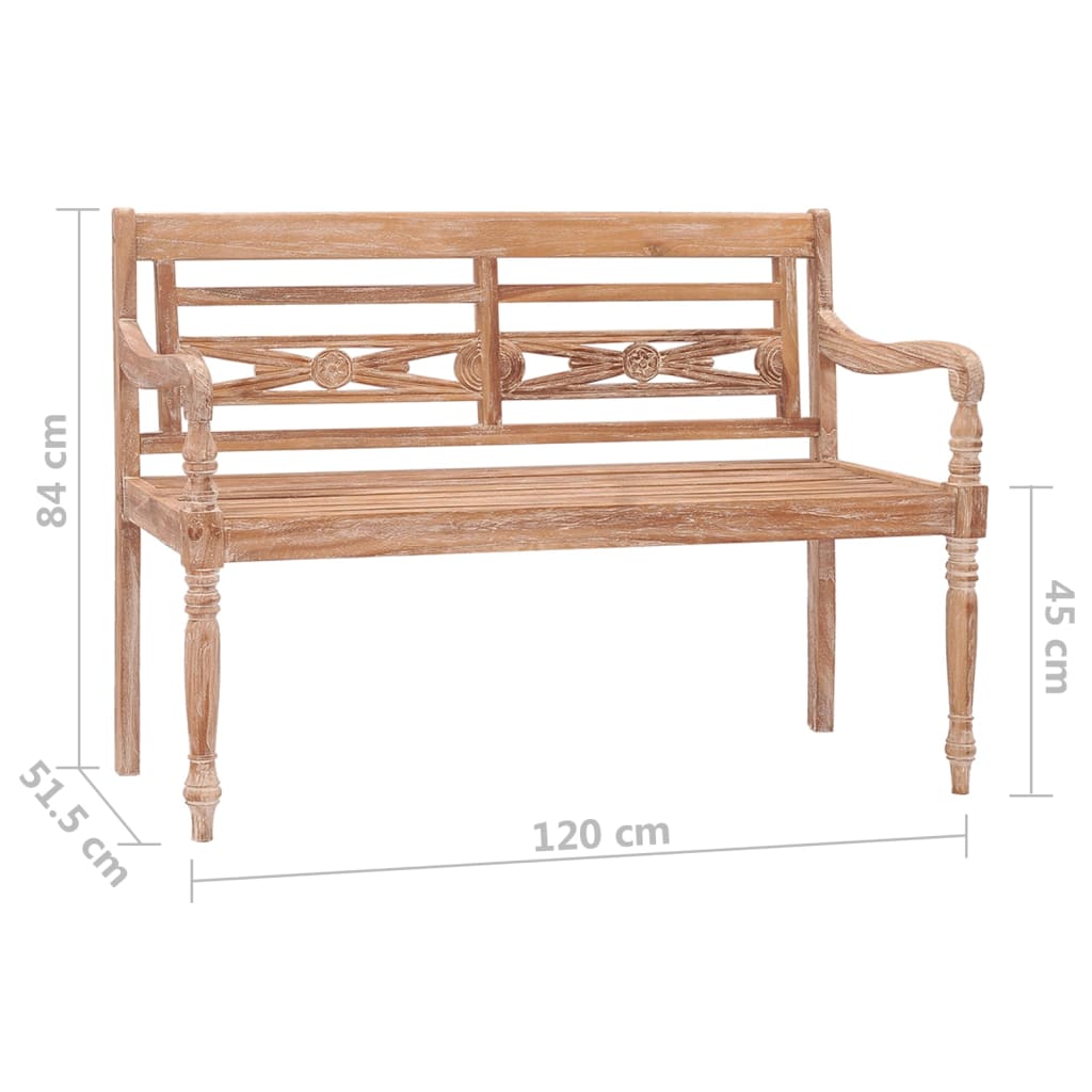 Bataviabenk 120 cm hvitvasket heltre teak