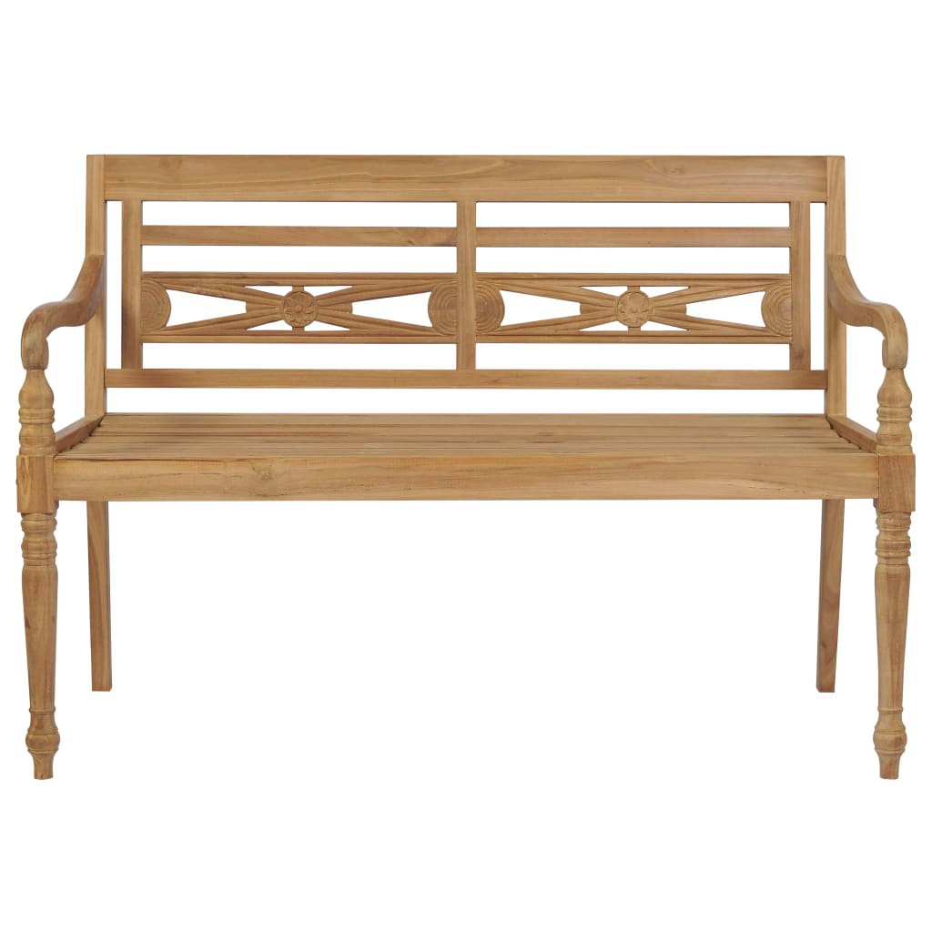 Batavia benk med kremhvite pute 120 cm heltre teak