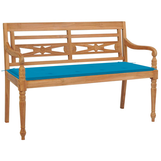 Batavia benk med blå pute 120 cm heltre teak