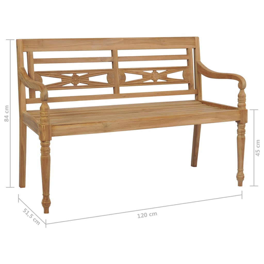 Batavia benk med blå pute 120 cm heltre teak