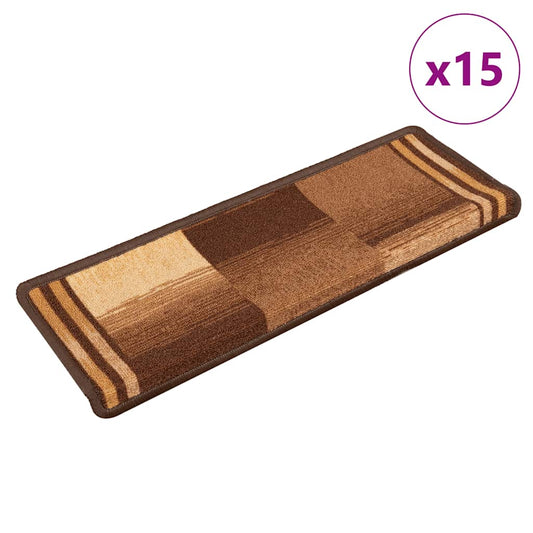 Selvklebende trappematter 15 stk 65x21x4 cm brun