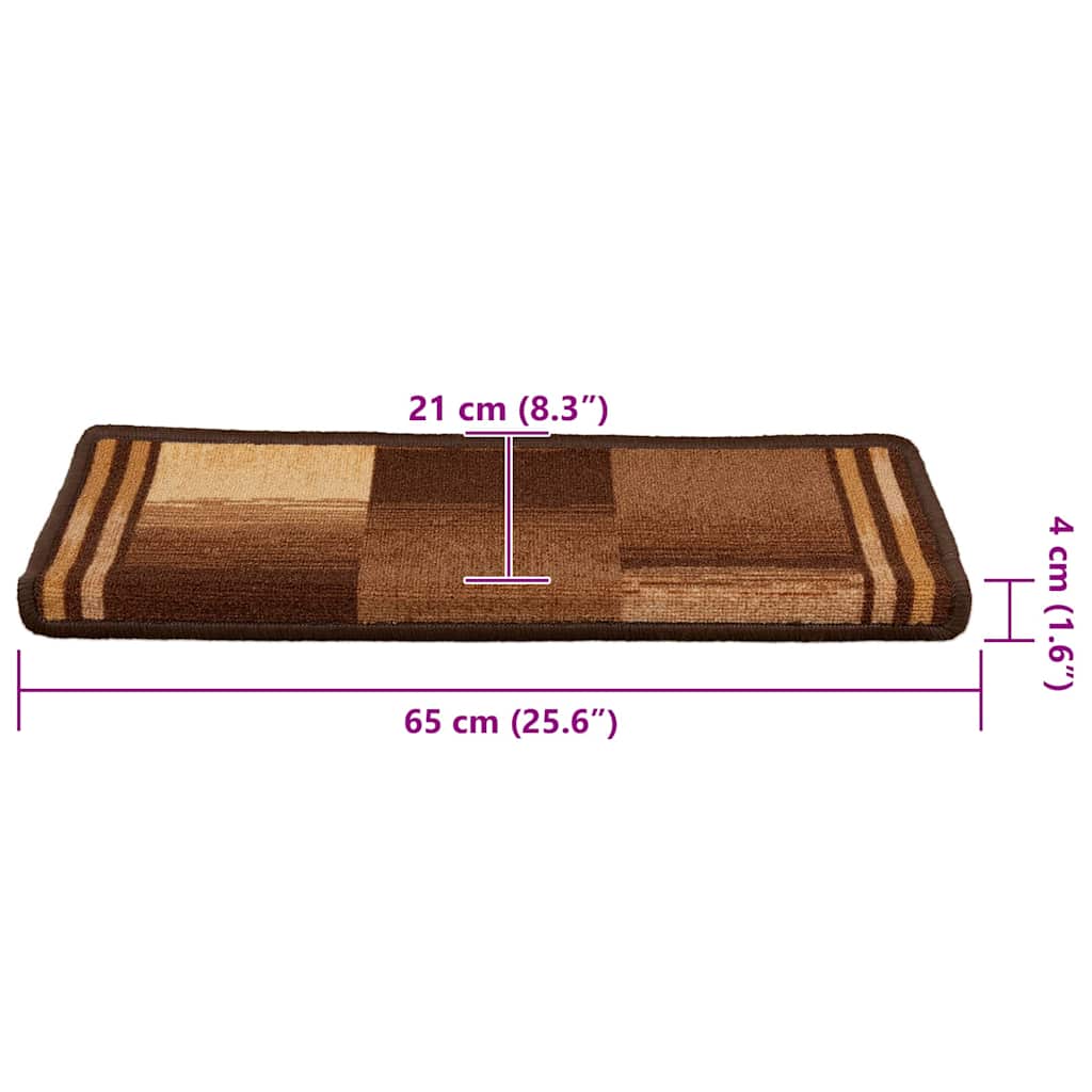 Selvklebende trappematter 15 stk 65x21x4 cm brun