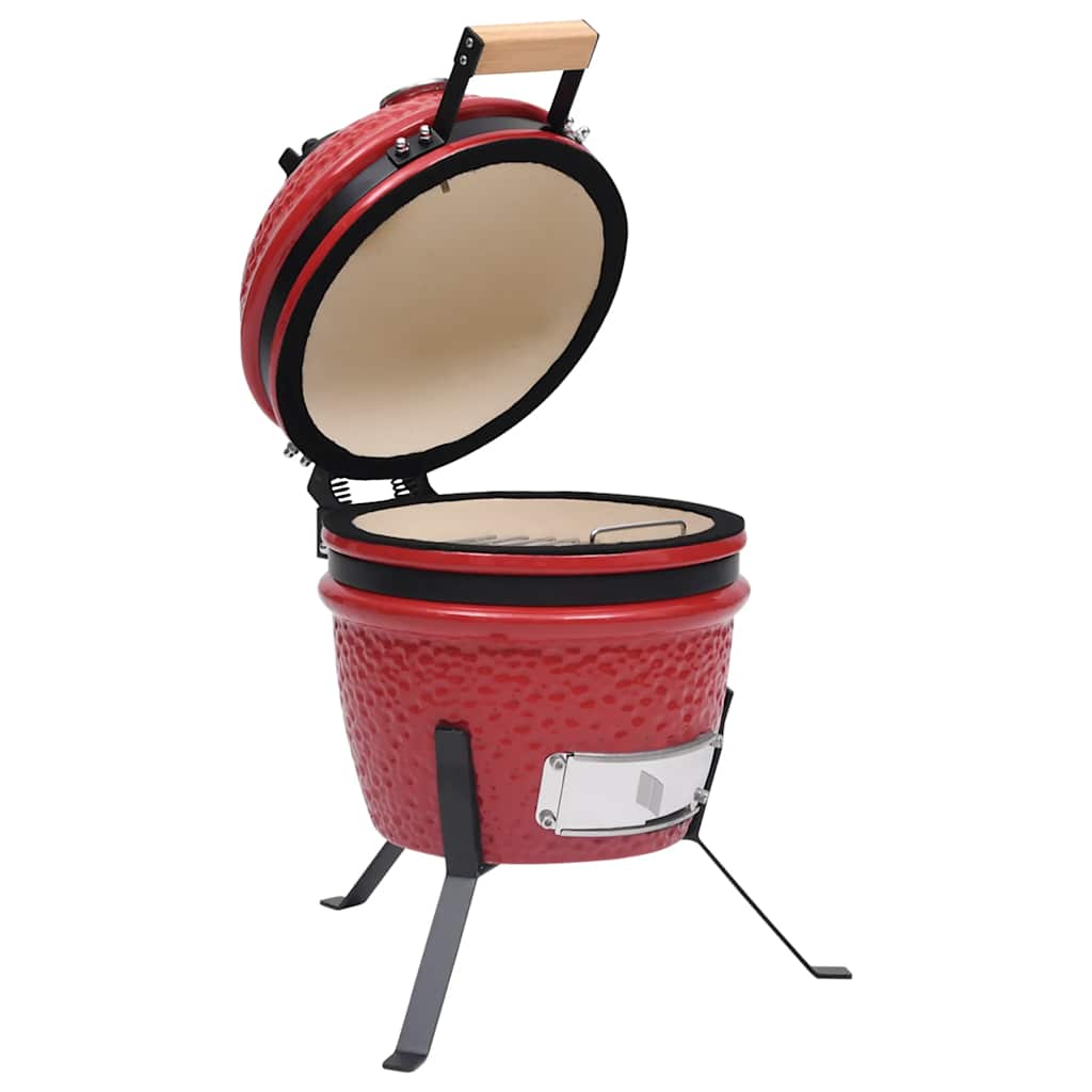 Kullgrill med røyker Kamado keramisk 56 cm rød