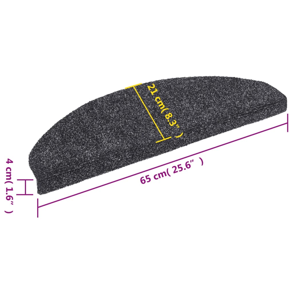 Selvklebende trappematter 10 stk mørkegrå 65x21x4cm nålestempel