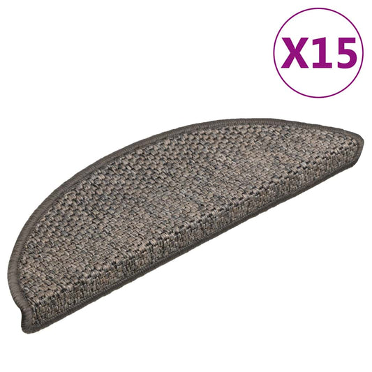 Selvklebende trappematter sisal 15 stk 56x17x3 cm brun beige
