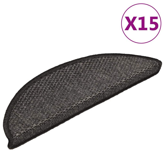 Selvklebende trappematter sisal 15 stk 56x17x3 cm antrasitt