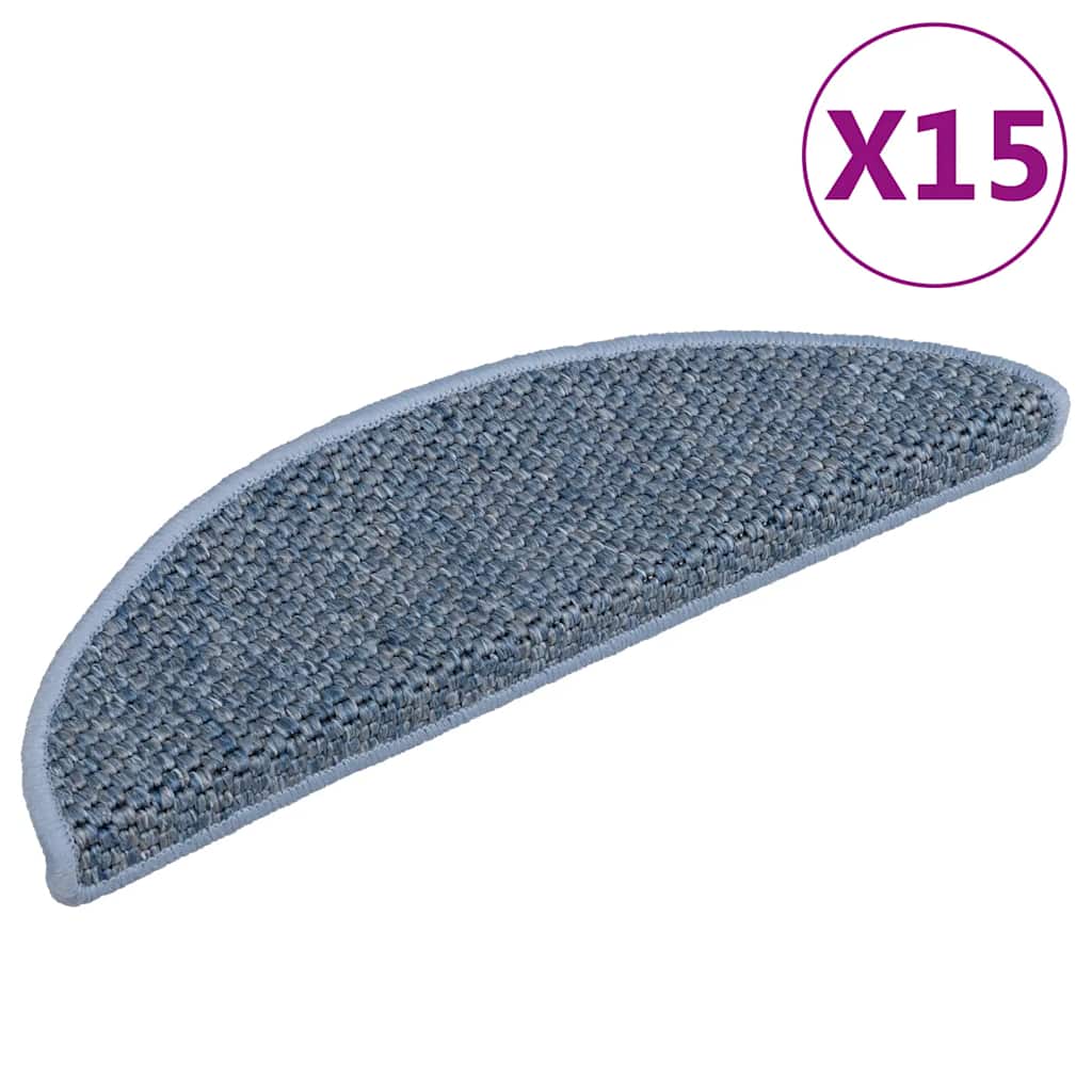 Selvklebende trappematter sisal-utseende 15 stk 56x17x3 cm blå