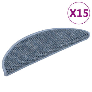 Selvklebende trappematter sisal-utseende 15 stk 56x17x3 cm blå