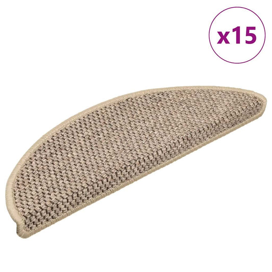 Selvklebende trappematter sisal 15 stk 56x17x3 cm mørk beige