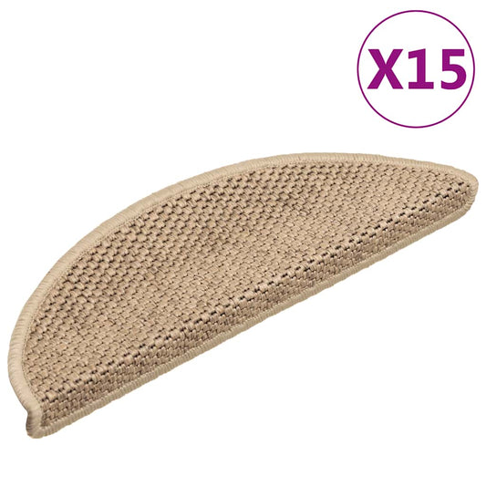 Selvklebende trappematter sisal-utseende 15 stk 56x17x3 cm sand