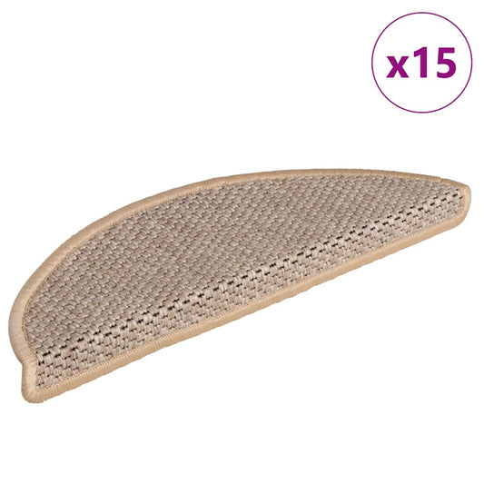 Selvklebende trappematter sisal 15 stk 56x17x3 cm lys beige