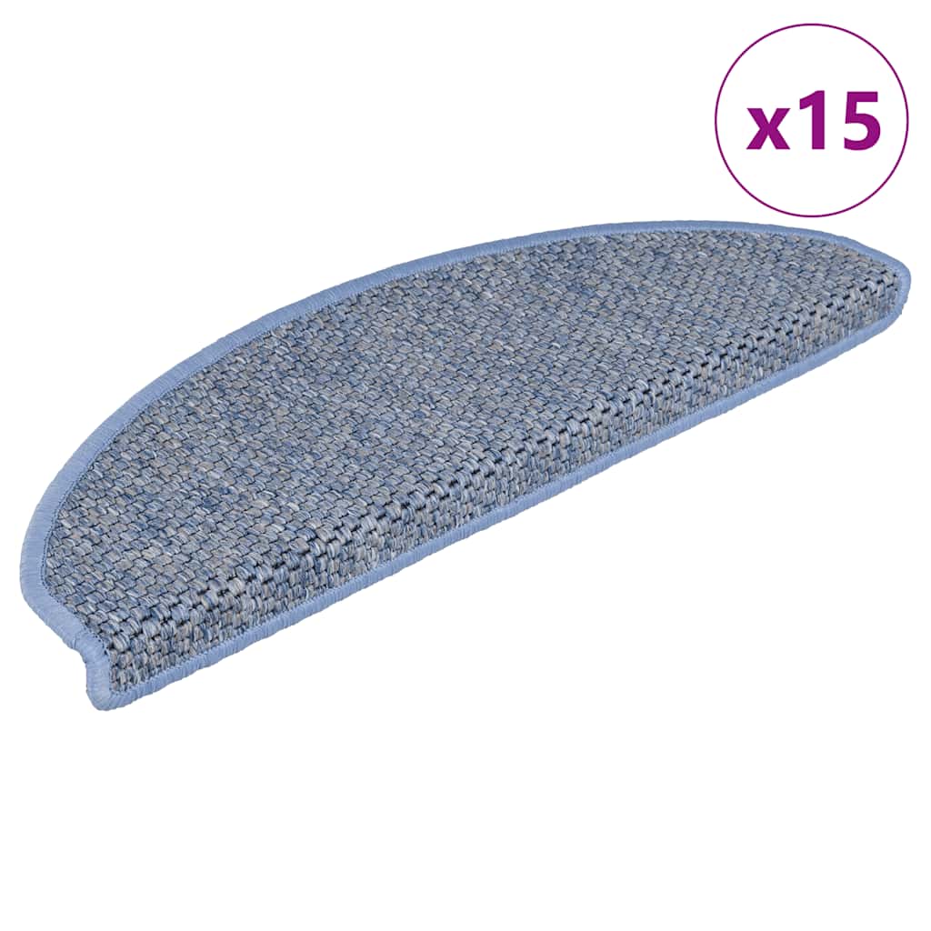 Selvklebende trappematter sisal-utseende 15 stk 65x21x4 cm blå