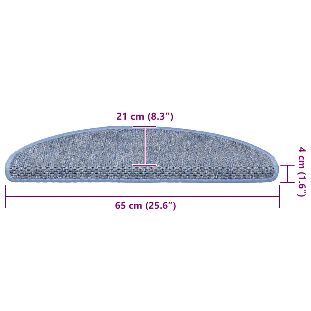 Selvklebende trappematter sisal-utseende 15 stk 65x21x4 cm blå
