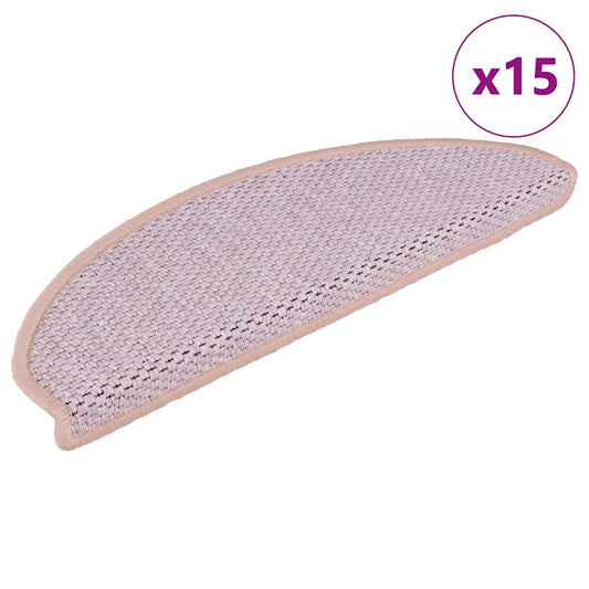 Selvklebende trappematter sisal-utseende 15 stk 65x21x4 cm rosa
