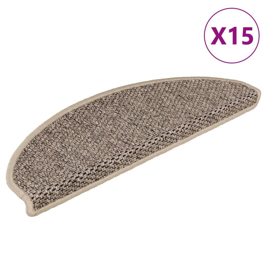 Selvklebende trappematter sisal 15 stk 65x21x4 cm mørk beige