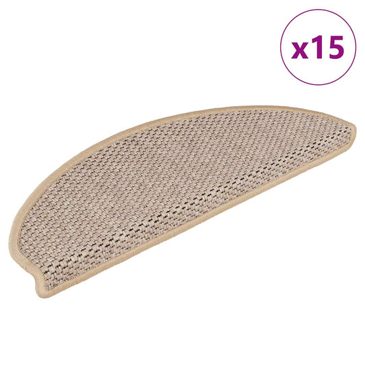 Selvklebende trappematter sisal 15 stk 65x21x4 cm lys beige