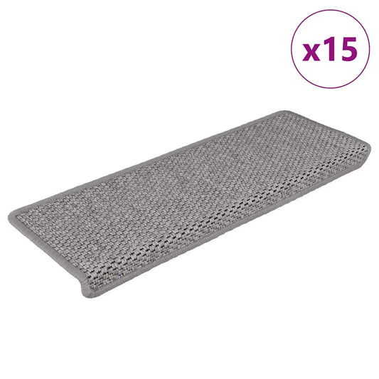 Selvklebende trappematter sisal-utseende 15 stk 65x21x4 cm sølv