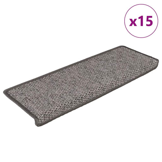 Selvklebende trappematter sisal 15 stk 65x21x4 cm grå og beige