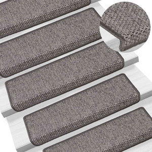 Selvklebende trappematter sisal 15 stk 65x21x4 cm grå og beige