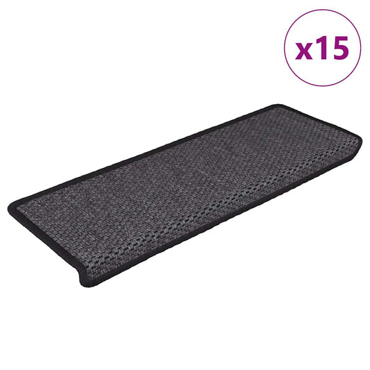 Selvklebende trappematter sisal 15 stk 65x21x4 cm antrasitt