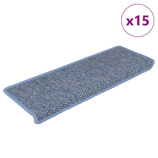 Selvklebende trappematter sisal-utseende 15 stk 65x21x4 cm blå