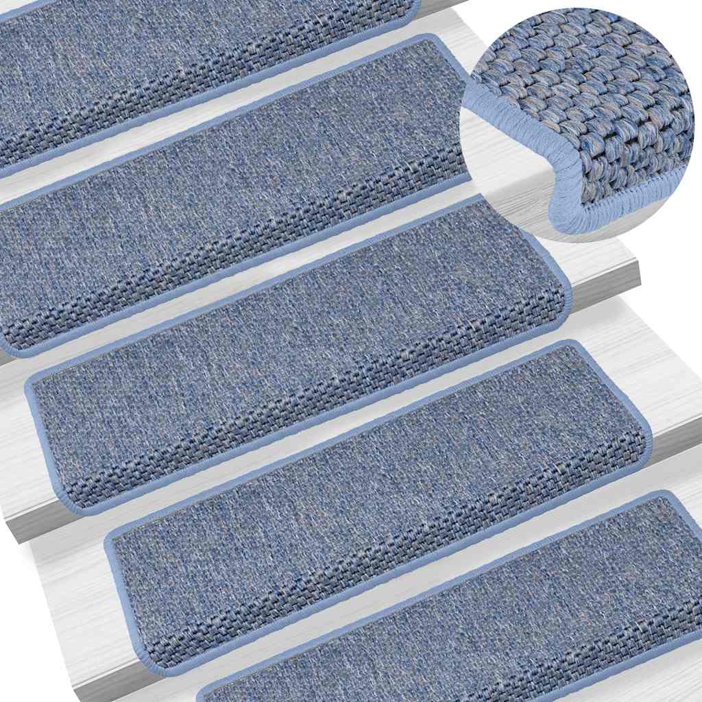 Selvklebende trappematter sisal-utseende 15 stk 65x21x4 cm blå