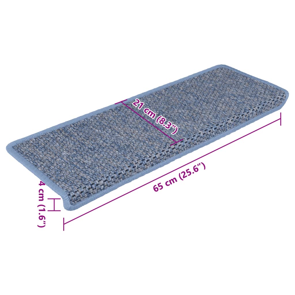Selvklebende trappematter sisal-utseende 15 stk 65x21x4 cm blå