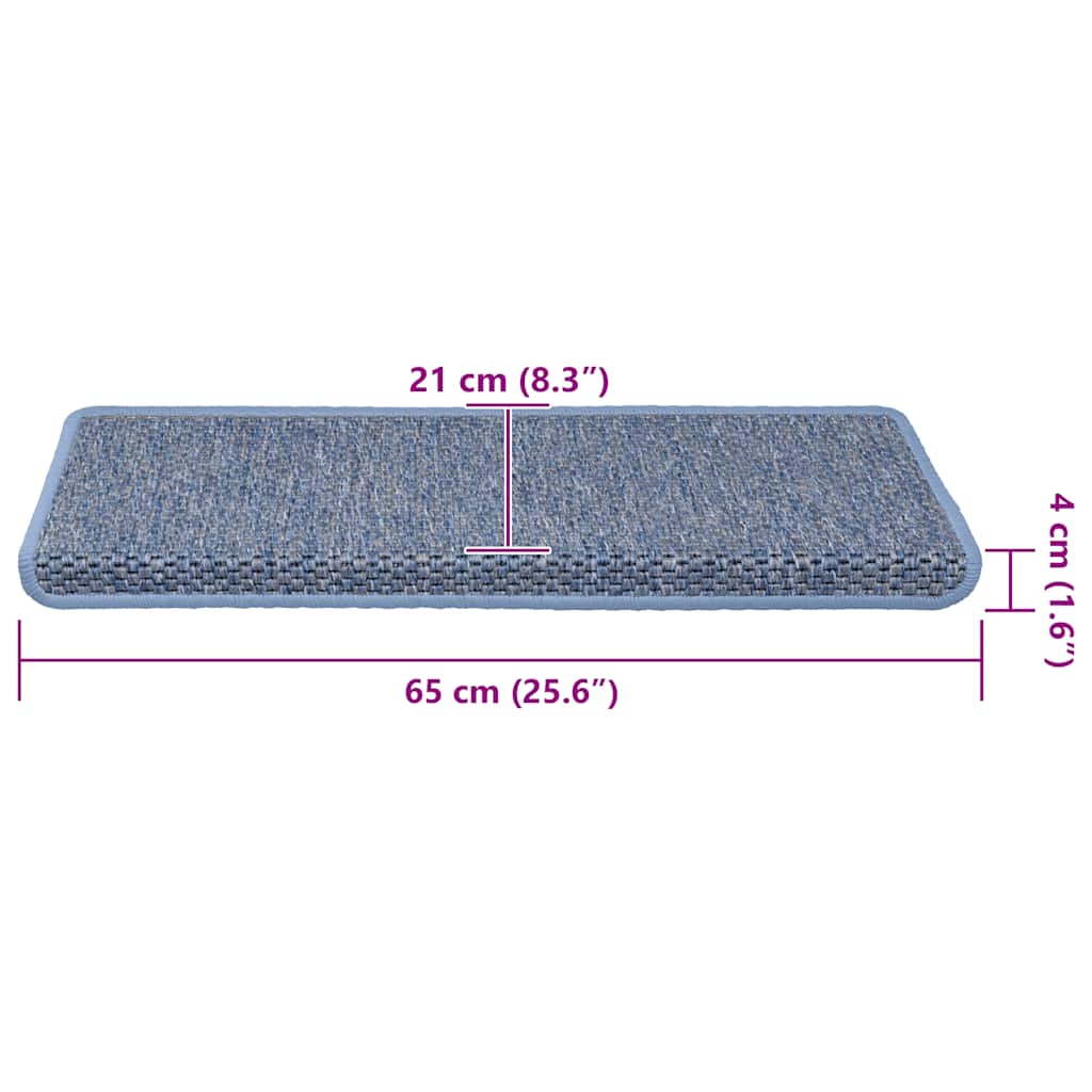 Selvklebende trappematter sisal-utseende 15 stk 65x21x4 cm blå
