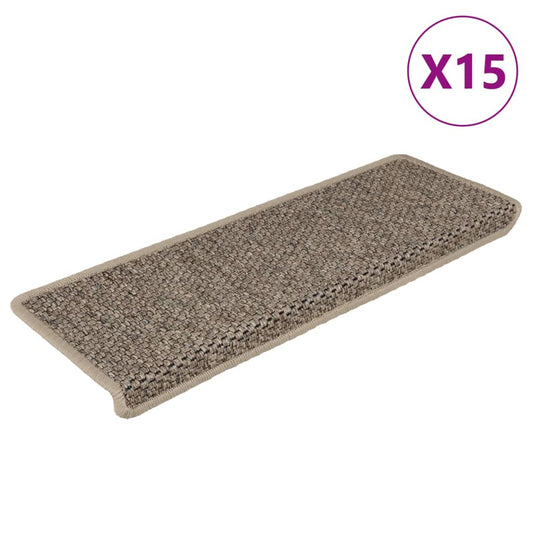 Selvklebende trappematter sisal 15 stk 65x21x4 cm mørk beige