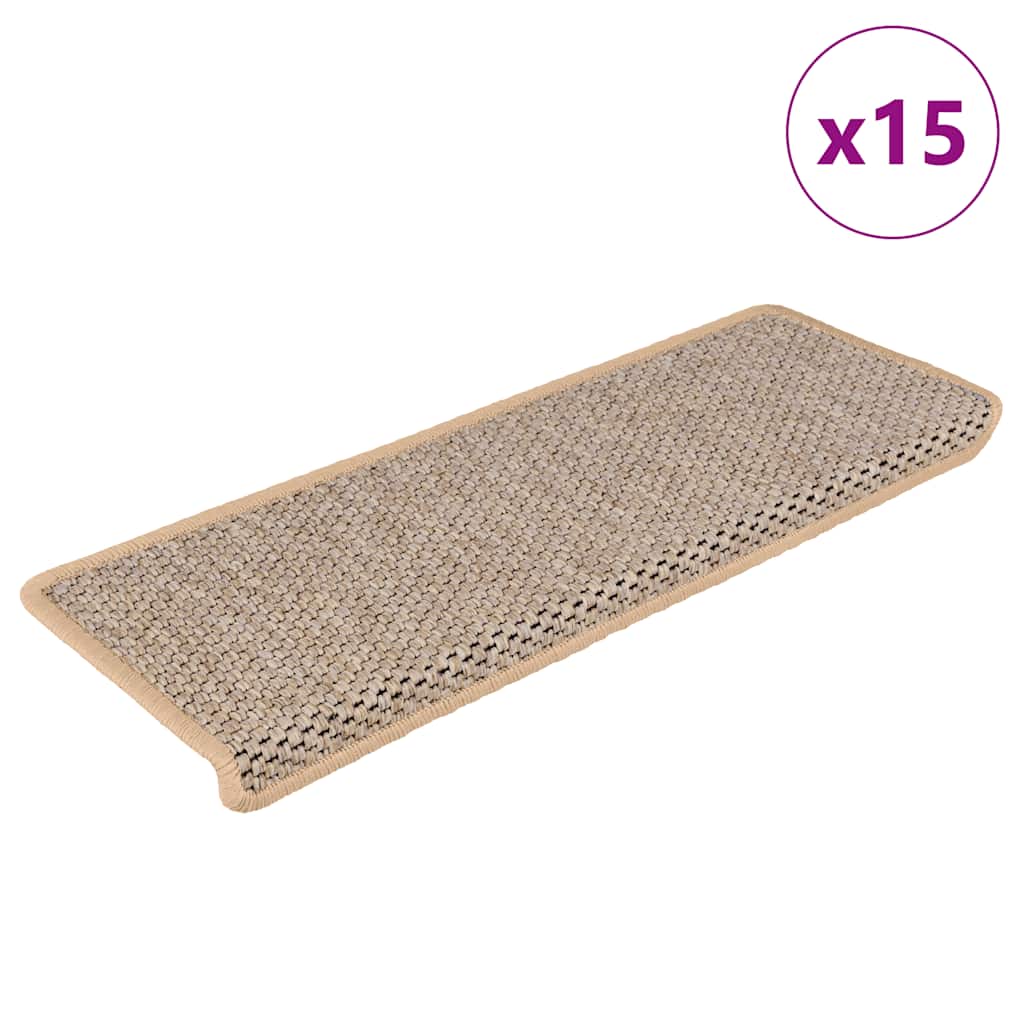 Selvklebende trappematter sisal-utseende 15 stk 65x21x4cm beige