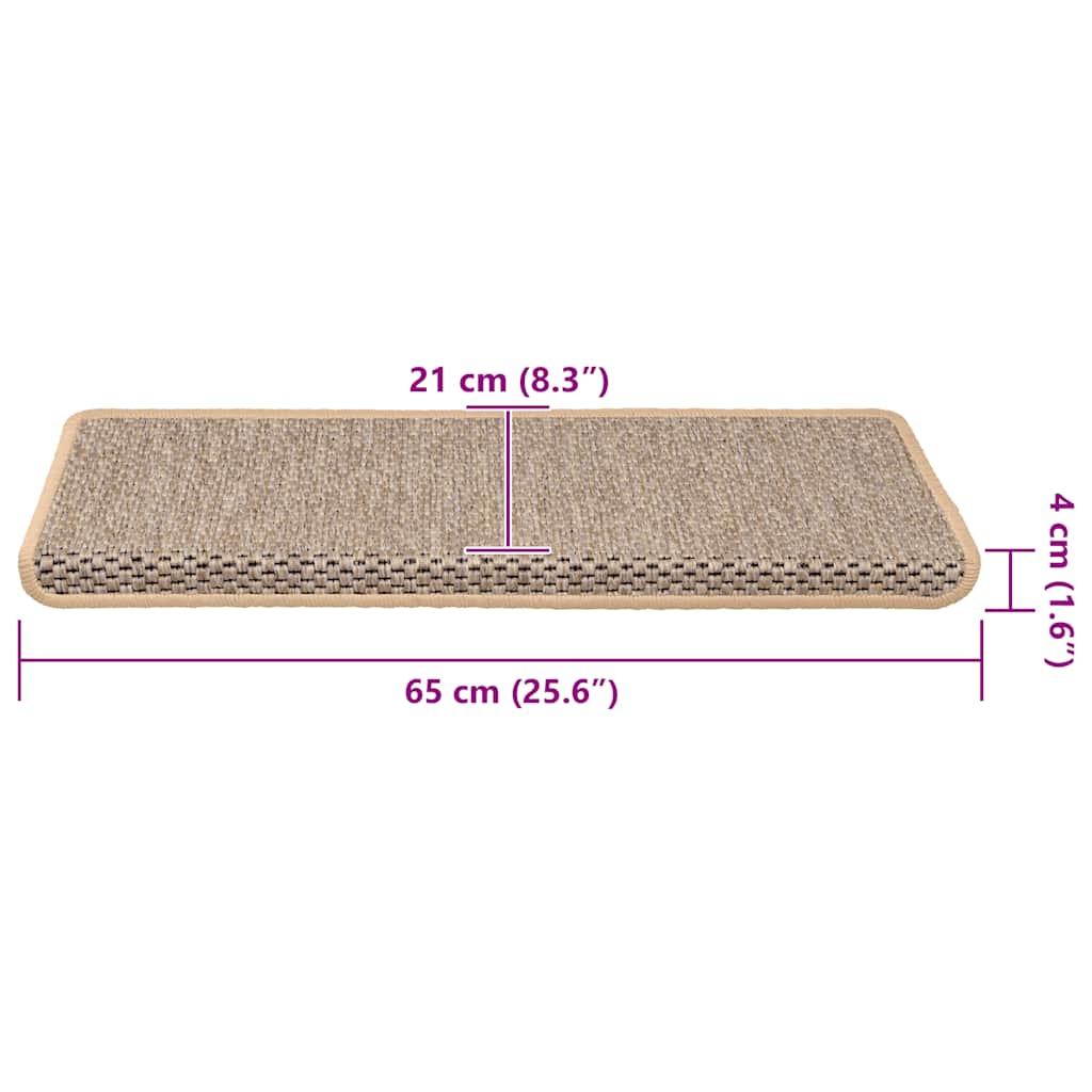Selvklebende trappematter sisal-utseende 15 stk 65x21x4cm beige