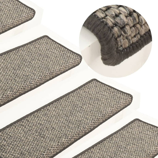 Selvklebende trappematter sisal 15 stk 65x21x4 cm grå og beige