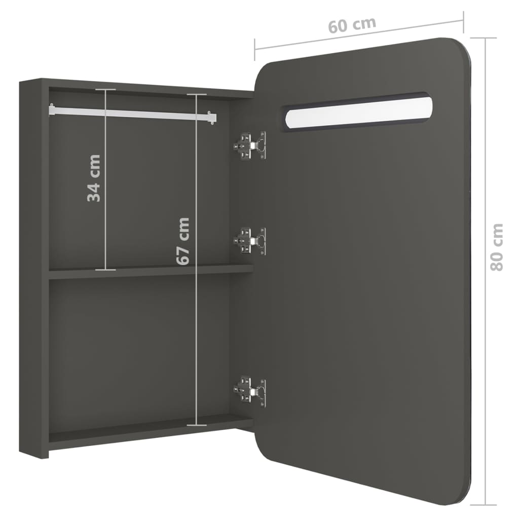 LED-speilskap til bad antrasitt 60x11x80 cm