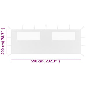 Sidevegg til paviljong med vinduer 6x2 m hvit