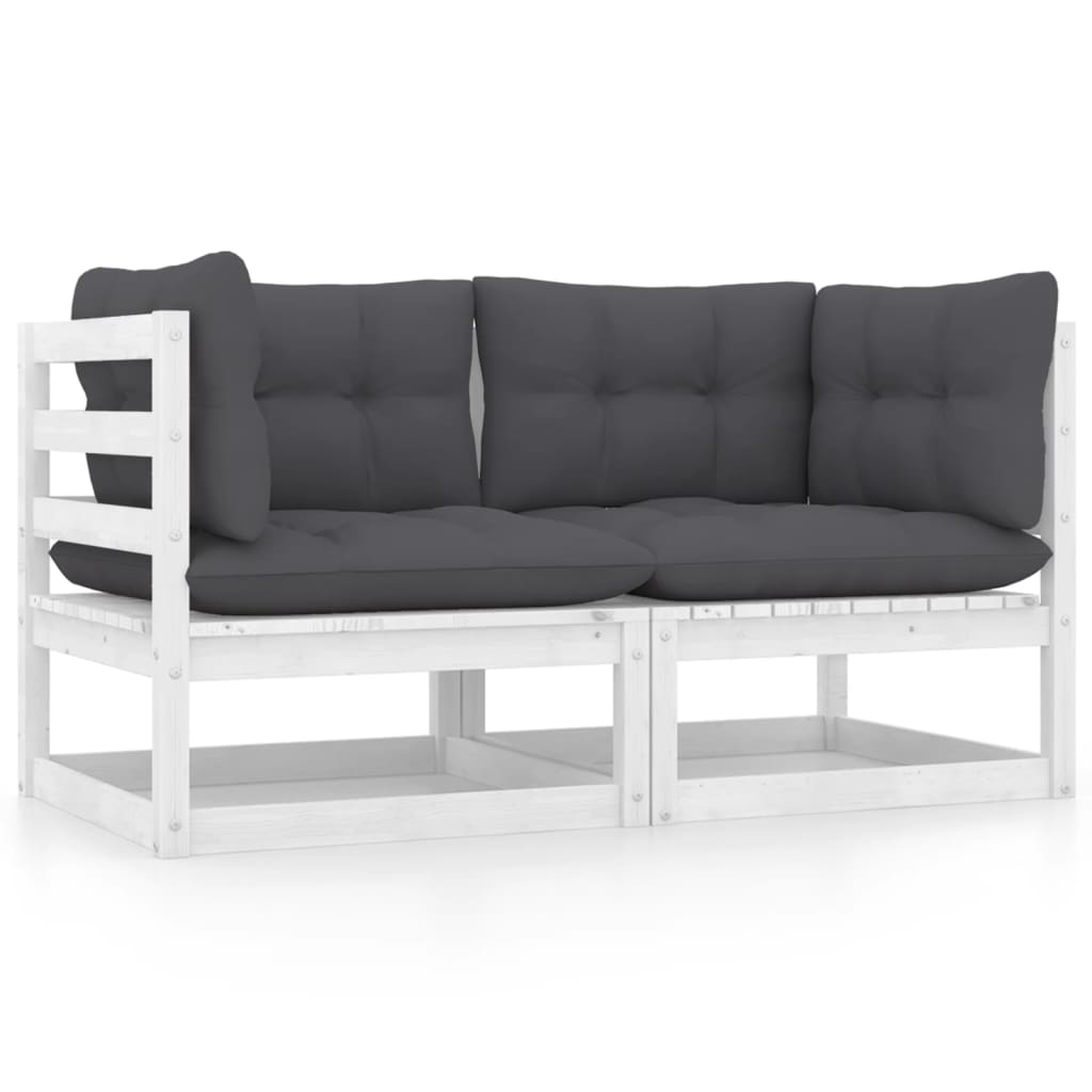 2-seater garden sofa with cushions white solid pine wood