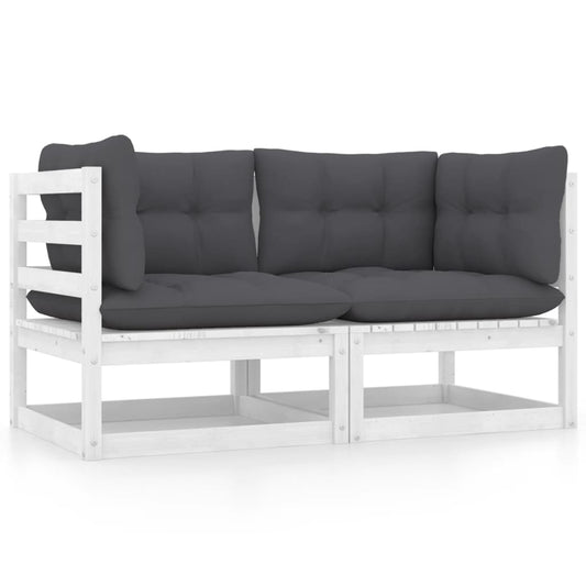 2-seater garden sofa with cushions white solid pine wood