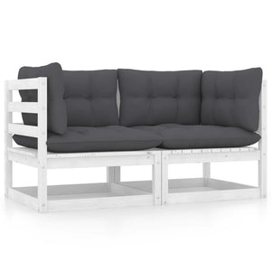 2-seater garden sofa with cushions white solid pine wood