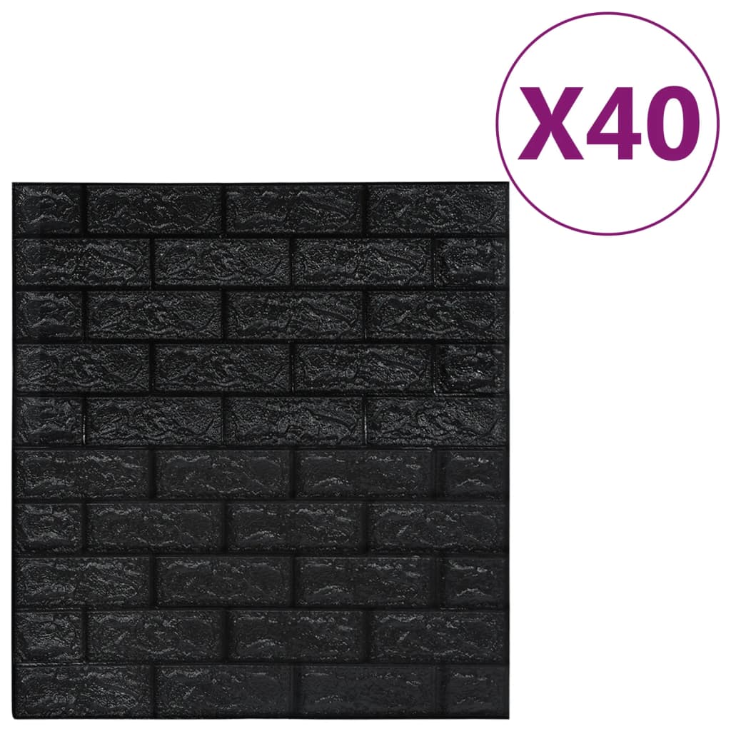 3D-tapet murstein selvklebende 40 stk svart