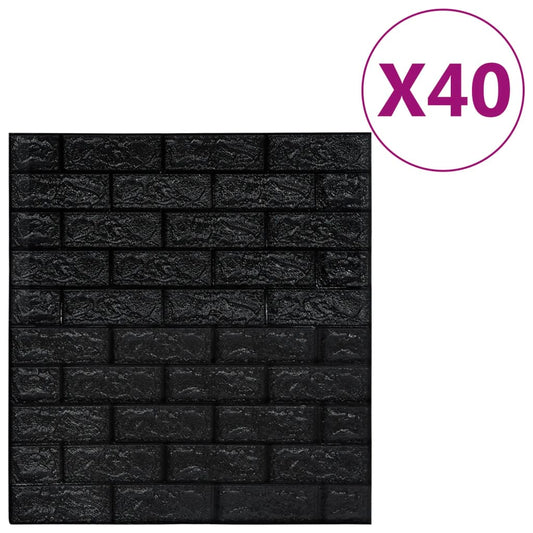 3D-tapet murstein selvklebende 40 stk svart