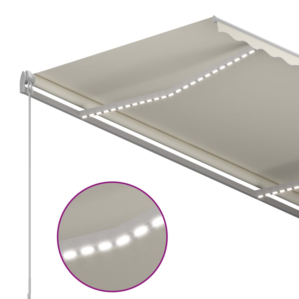 Manual retractable awning with LED 300x250 cm cream white