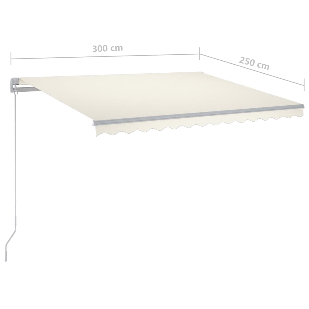 Manual retractable awning with LED 300x250 cm cream white