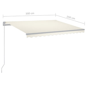 Manual retractable awning with LED 300x250 cm cream white