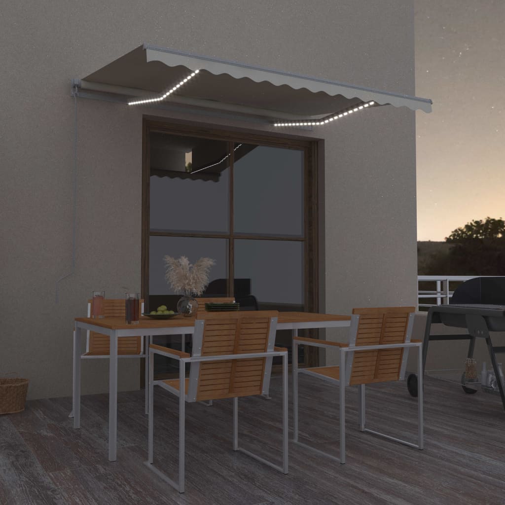 Manual retractable awning with LED 300x250 cm cream white
