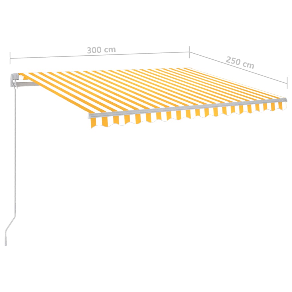 Manual retractable awning with LED 300x250 cm yellow and white