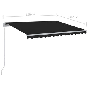 Manual retractable awning with LED 300x250 cm anthracite