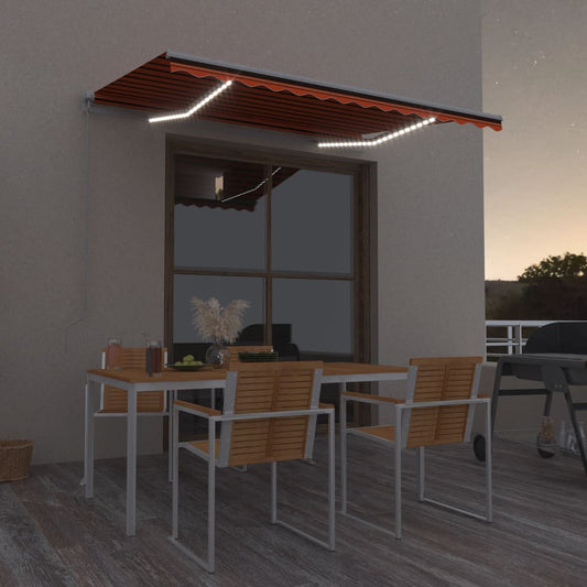 Manual retractable awning with LED 300x250 cm orange and brown