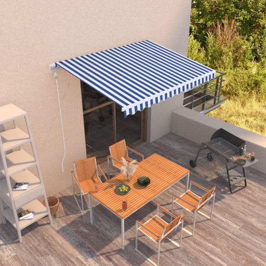 Automatisk uttrekkbar markise 300x250 cm blå og hvit