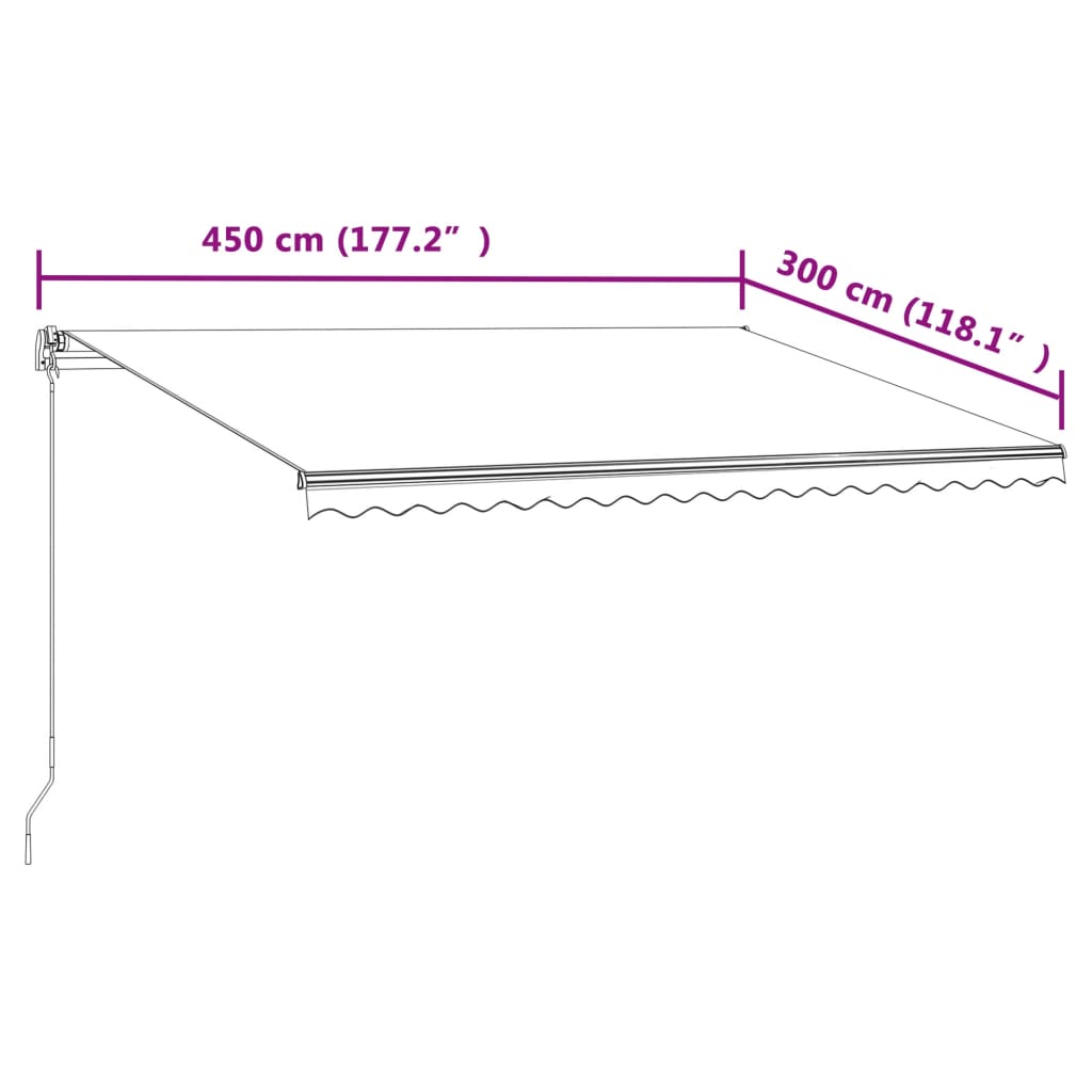 Automatisk uttrekkbar markise 450x300 cm gul og hvit